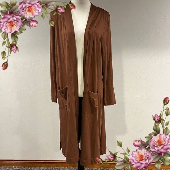 Isaac Mizrahi Brown Long Cardigan Sweater duster size small - Picture 1 of 13